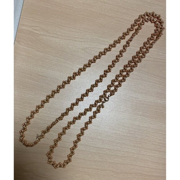Vtg Long Necklace Champagne Gold Tone Seed Bead Weave Chain Delicate Flapper - Picture 2 of 8